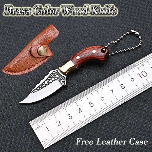 Brass Color Wood Knife MINI Portable Unboxing Small Blade Straight Knife With Leather Case CS GO Hanging Outdoor Camping EDC Kni