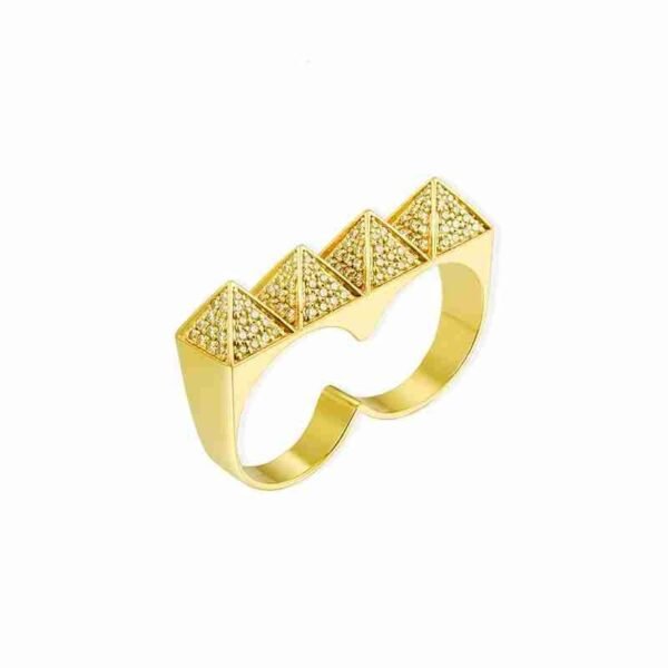 Jewelry Brass Knuckle Ring Double Finger Conjoined Egyptian Pyramid Personality Gift Resizable Rings for Women