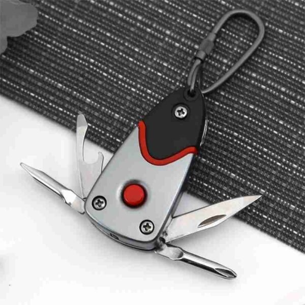 Multifunctional 6-in-1 Foldable Knife Mini Pocket Keychain Outdoor Multitool Bottle Opener Screwdriver Blade LED Survival Tools