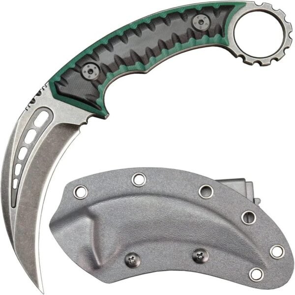 Karambit Knife Fixed Blade D2 Steel + G10 Handle Outdoor Claw Knife With Protective Cover Edc Tool-Green