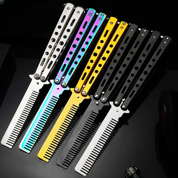 Butterfly knife comb，Folding Trainer Balisong hair comb practice knives