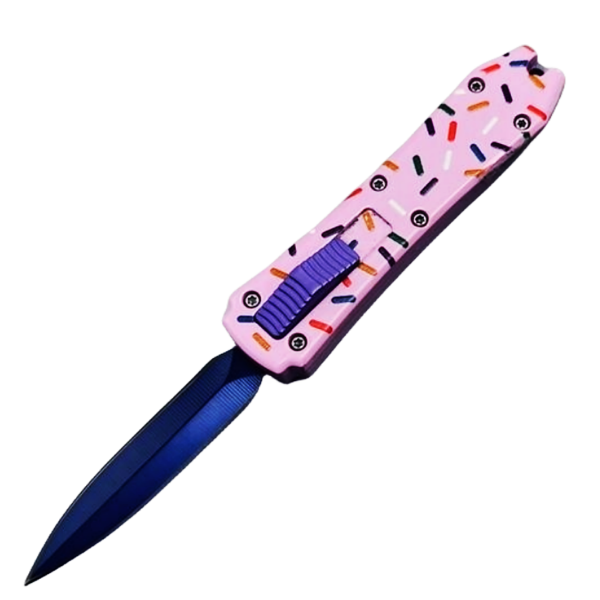 MINI dessert warrior knife，AUTOMATIC small Pink coffin blaster Fiber OTF knives