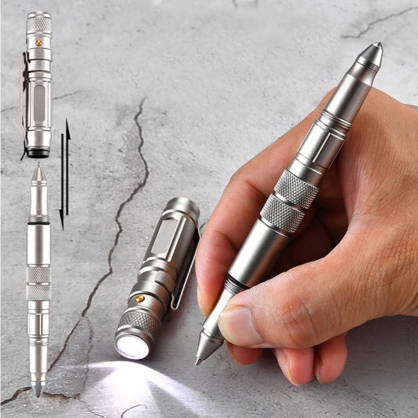 Multi Functional Customized Logo Outdoor Tactical Metal Ballpoint Pen with Led Light